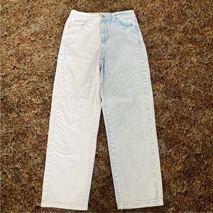 RSQ Two-Tone Straight Leg Jeans in White and Light Blue